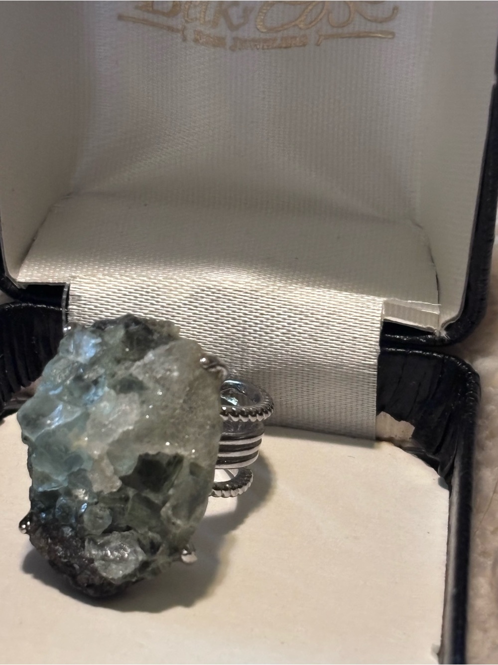 Silver Statement Ring with Light Aquamarine Raw Stone
